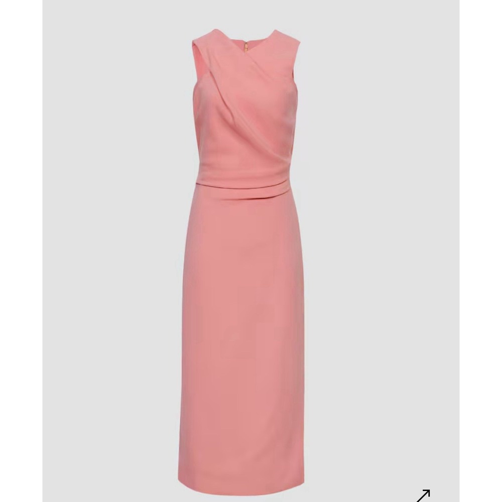 NEW $480 REISS Imogen Sleeveless Ruched Midi Dress in Pink Fitted Side Slit US 4 - Picture 3 of 14